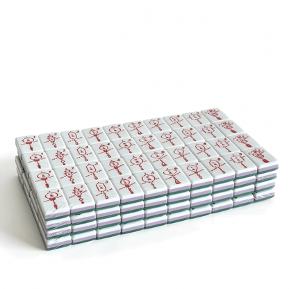 Jade Lantern American Mahjong set tiles with 32g weight, featuring professional jade aesthetic and marbled sage green backs.
