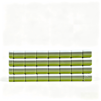 Side profile of 32g weighted Apple Mint Parfait American Mahjong set with green gradient acrylic tiles by USA Mahjong Co.