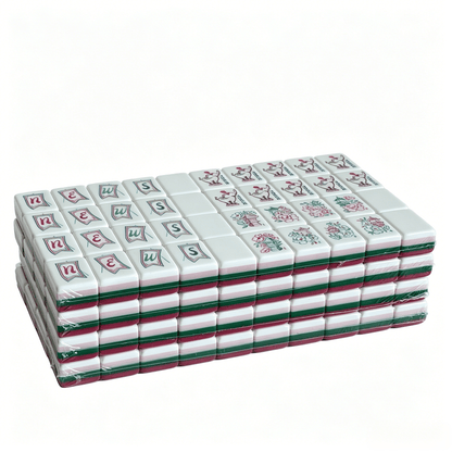 32g weighted Magenta Monarch American Mahjong set tiles with rose red color and grey-blue backs by USA Mahjong Co.