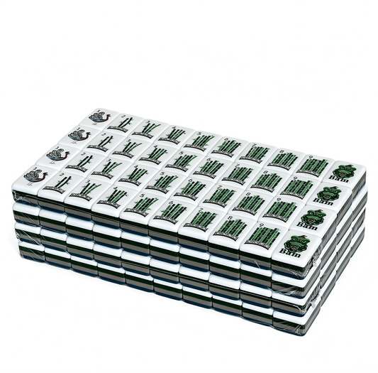 32g teal Zenith American Mahjong tiles with deep petrol blue backs and compass wind design, by USA Mahjong Co.