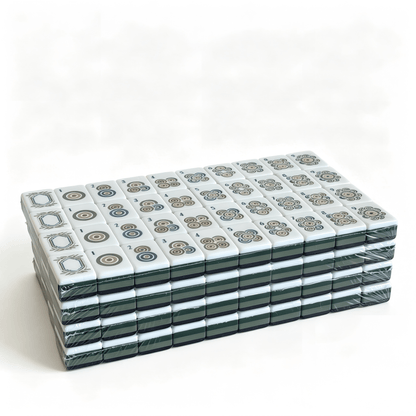 Tiger Strike American Mahjong Set by USA Mahjong Co. with 32g weighted tiles featuring bold tiger print backs.
