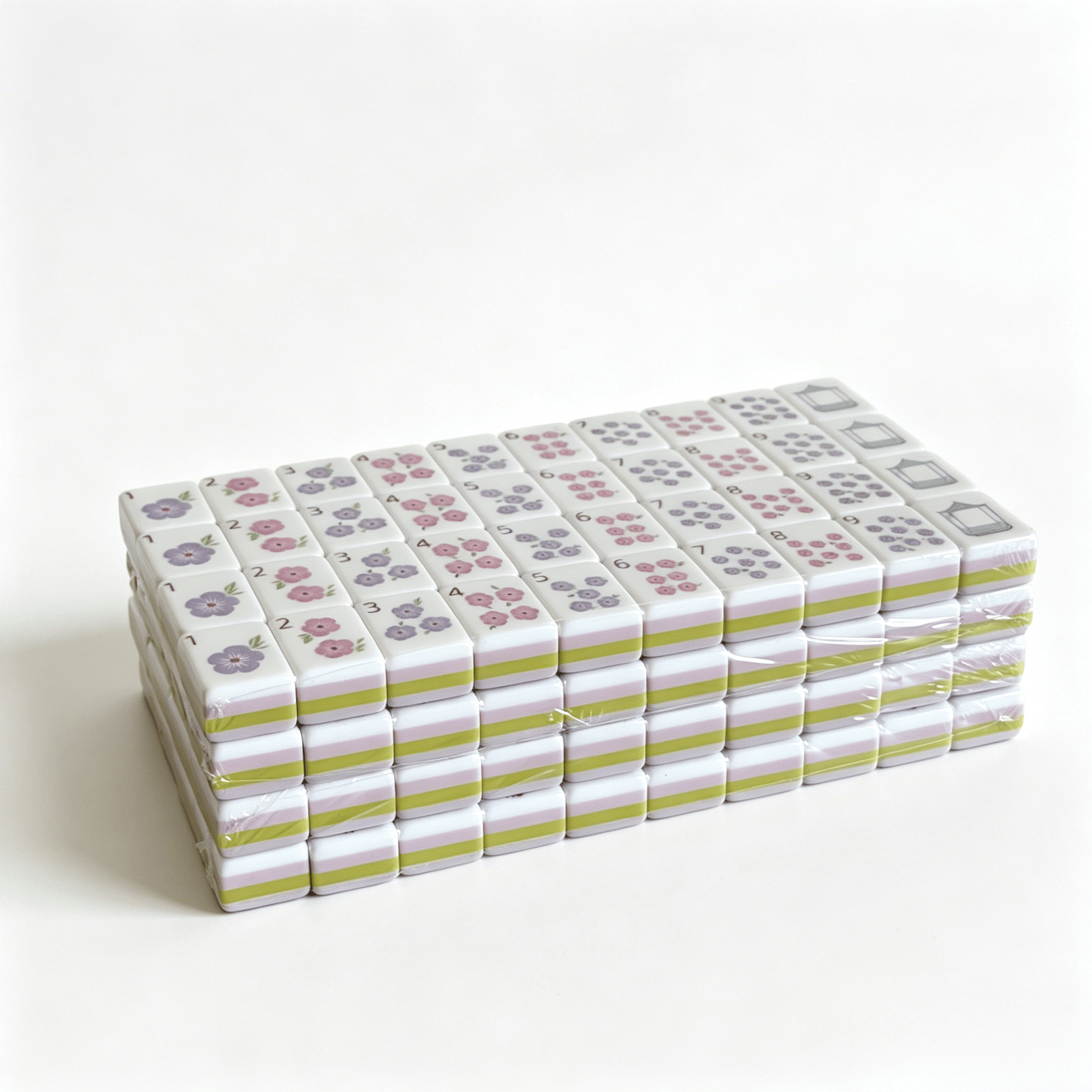 Wisteria Bloom American Mahjong Set by USA Mahjong Co., 32g weighted tiles with soft lilac backs and purple aesthetic.