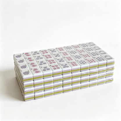 Wisteria Bloom American Mahjong Set by USA Mahjong Co., 32g weighted tiles with soft lilac backs and purple aesthetic.