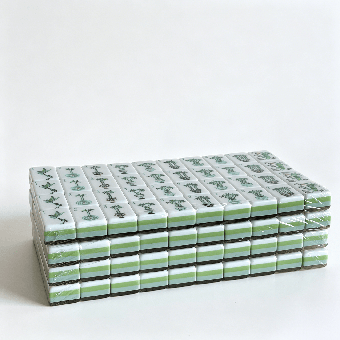 Side profile of Zen Bamboo American Mahjong Set tiles by USA Mahjong Co., featuring 32g weighted tiles