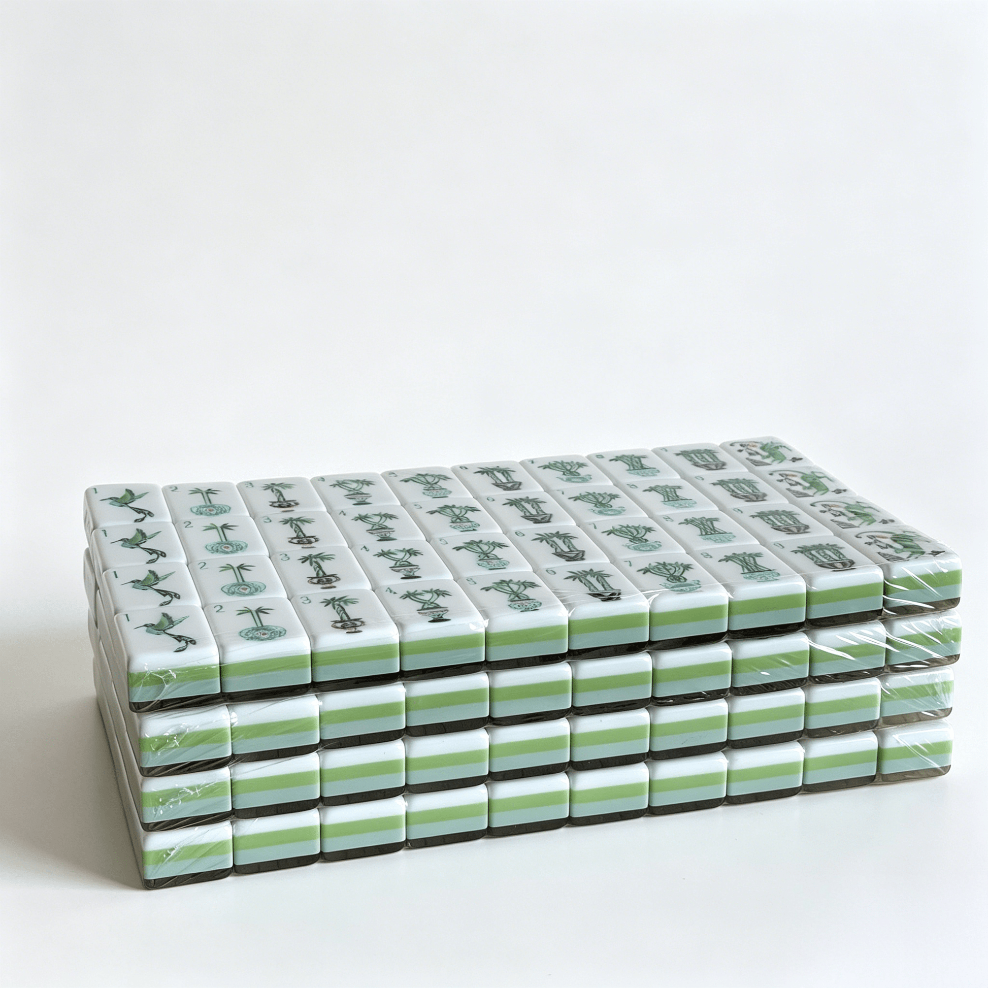 Side profile of Zen Bamboo American Mahjong Set tiles by USA Mahjong Co., featuring 32g weighted tiles