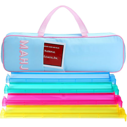 Sky blue American Mahjong Co. Socialite Travel Kit with light blue carrying case, four acrylic racks,