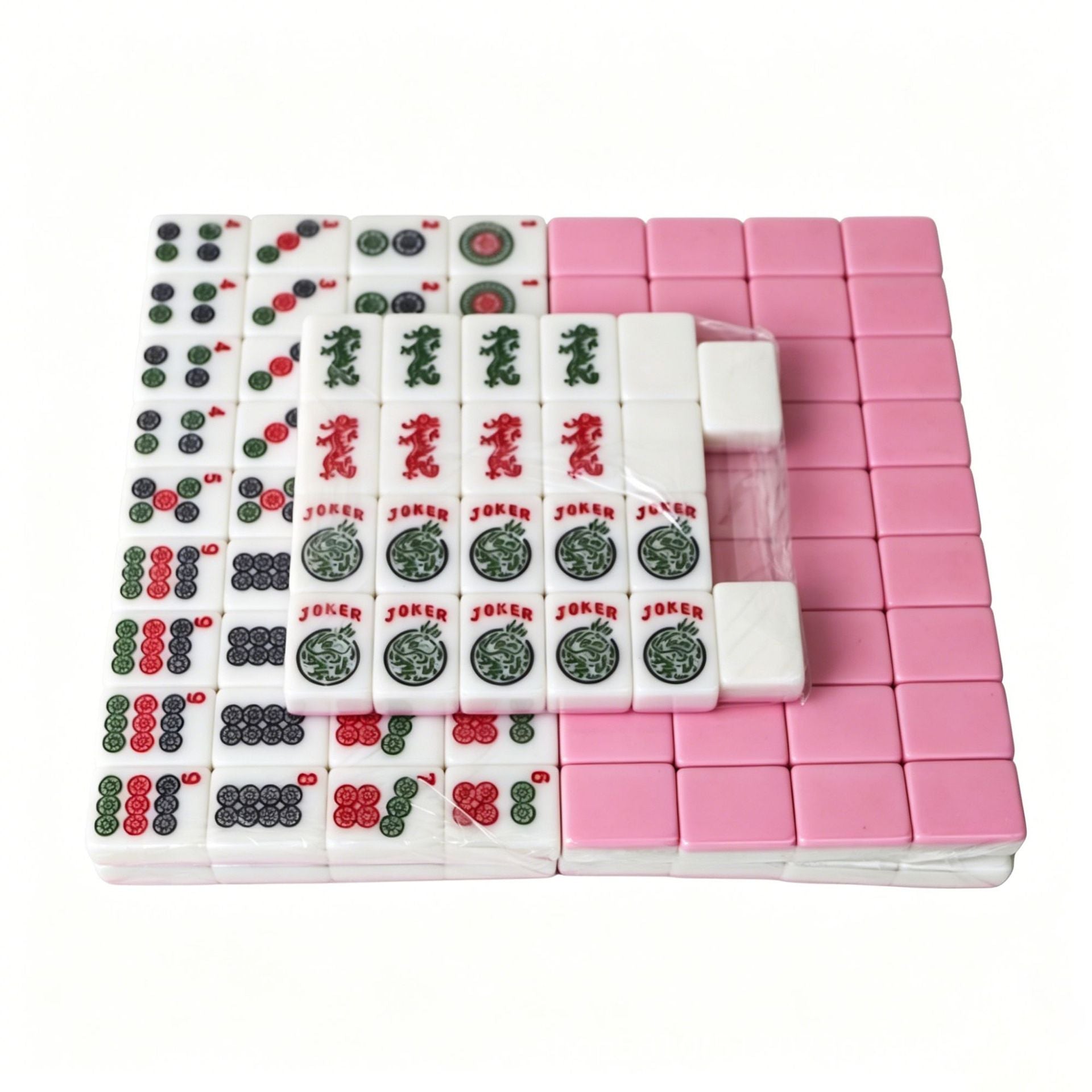 Pink American Mahjong Set with 166 premium melamine tiles, featuring standard-sized 30mm tiles from USA Mahjong Co.