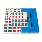 American Mahjong Set by USA Mahjong Co. with 166 premium melamine tiles on a sky linen background.