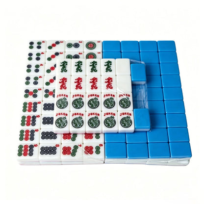 Azure Line Melamine NMJL American Mahjong Set - 166 White Tiles with Blue Backs Jokers and Flowers