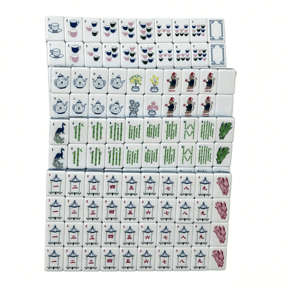 Teal Tea Party American Mahjong Set by USA Mahjong Co. with 160 weighted tiles, deep petrol backs, jokers, and spares.