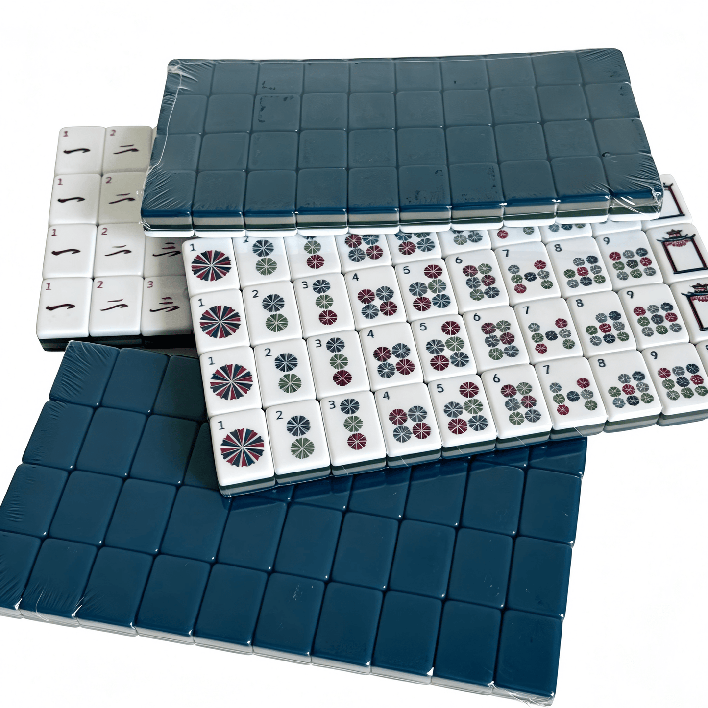 Teal Zenith American Mahjong Set by USA Mahjong Co. with 166 weighted tiles, deep petrol blue backs, and compass wind design.