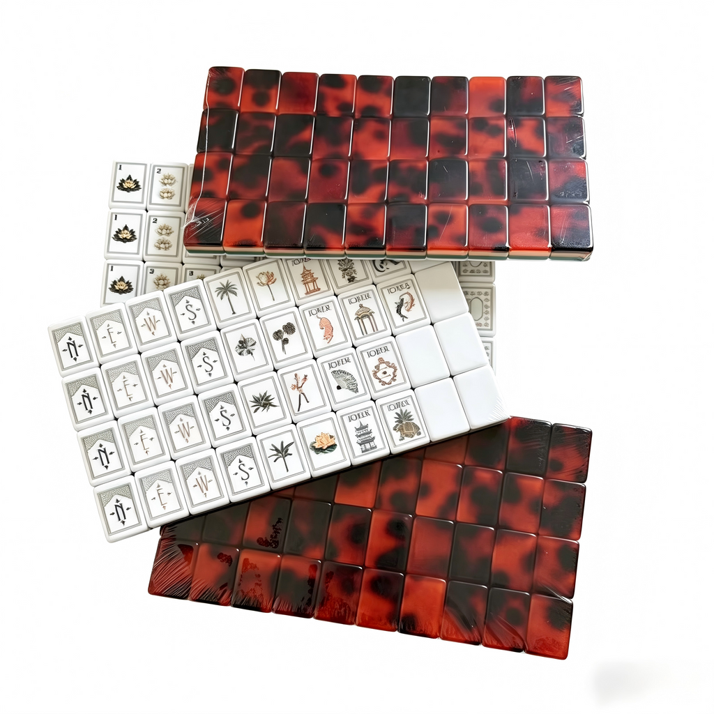 USA Mahjong Crimson Tortoise Set - 166-Tile American Mahjong with 32g Marbled Red Tiles
