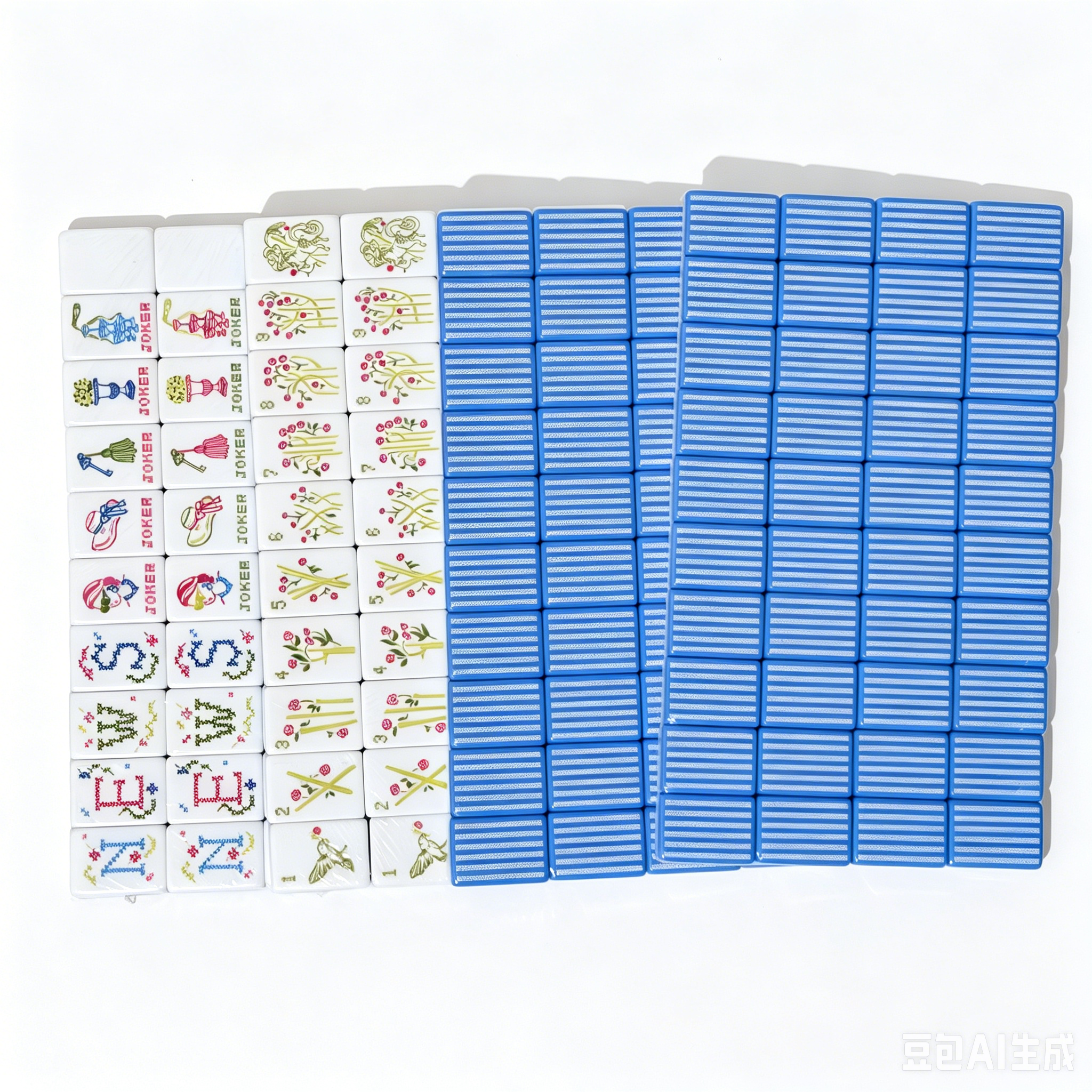 USA Mahjong Hampton Seersucker Set - 166-Tile American Mahjong with Blue and White Stripe Weighted Tiles