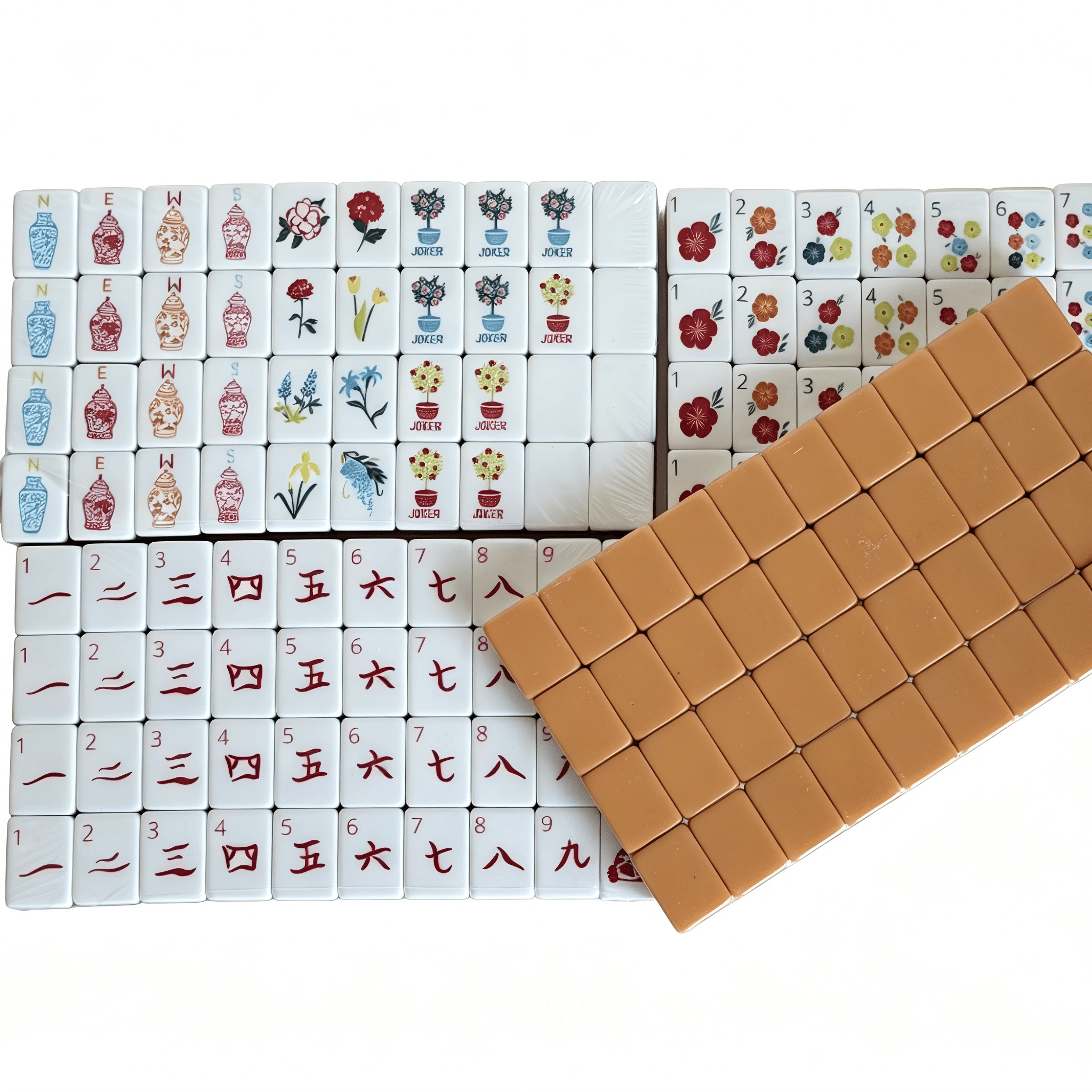 Honey Bloom warm caramel American mahjong tile set arranged for a cozy fall game night