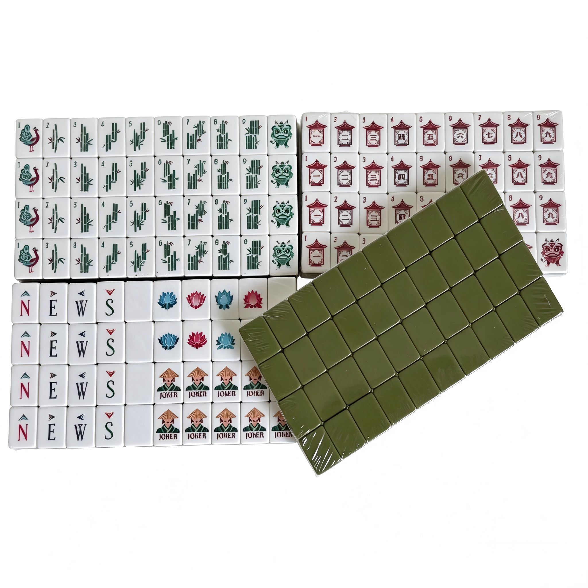 USA Mahjong Olive Grove Set - 166-Tile American Mahjong with 32g Weighted Olive Green Tiles