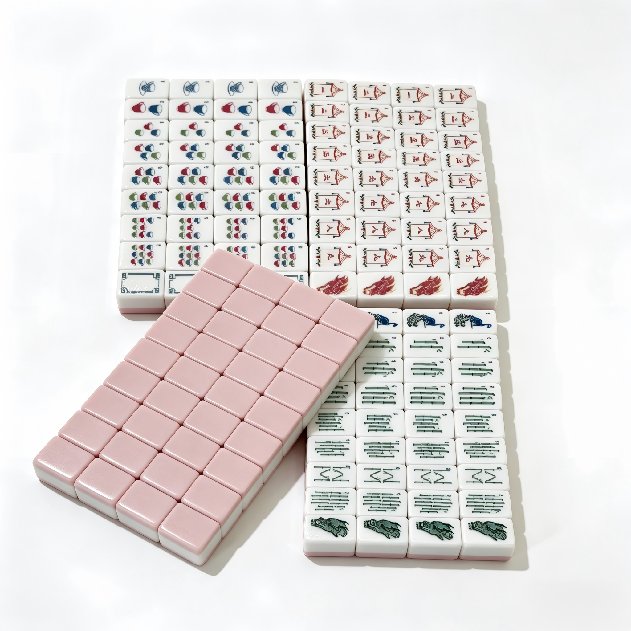 USA Mahjong Pink Peony Set - 166-Tile American Mahjong with 32g Weighted Solid Pink Tiles