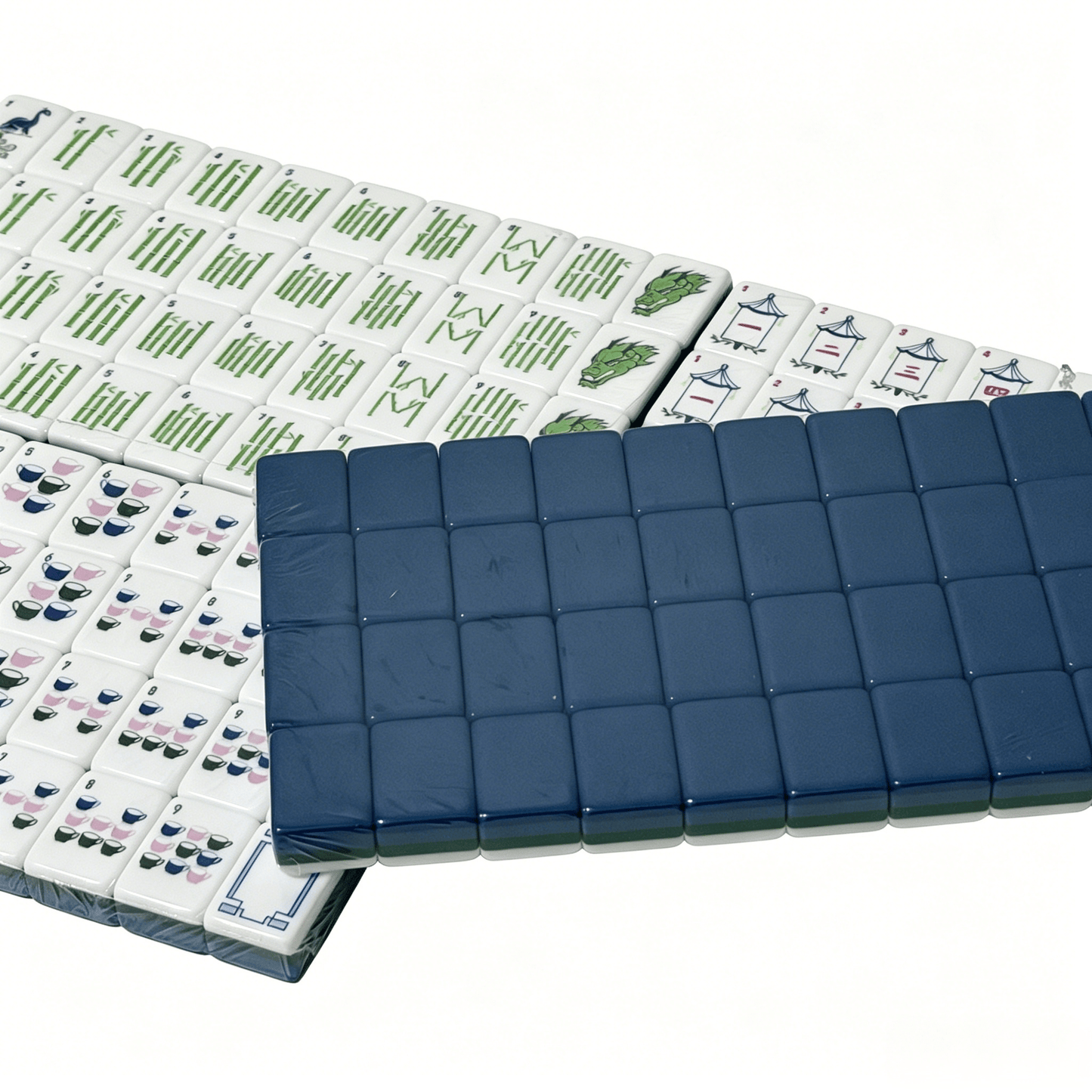 Teal Tea Party American Mahjong Set by USA Mahjong Co. with 160 weighted tiles featuring deep petrol backs