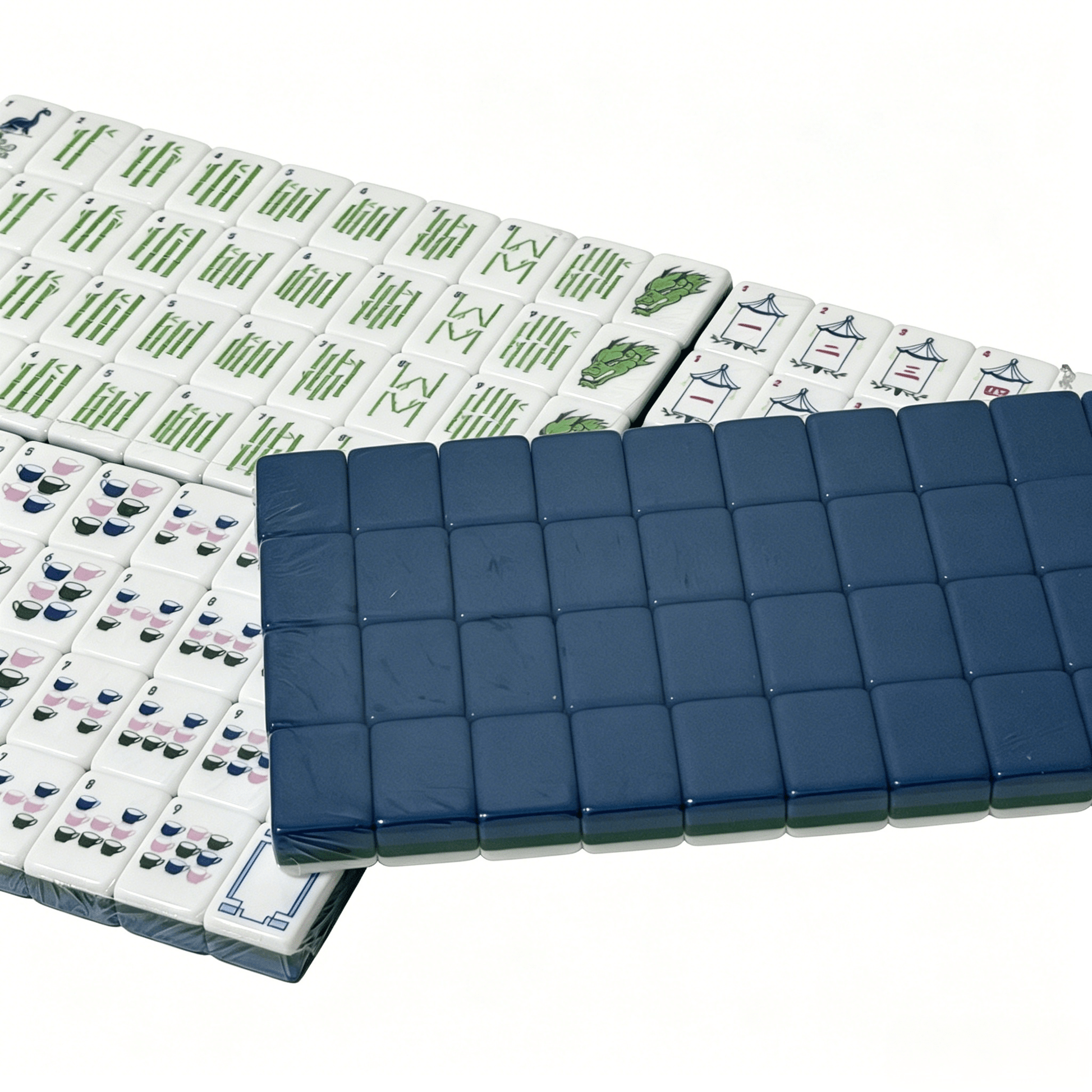 Teal Tea Party American Mahjong Set by USA Mahjong Co. with 160 weighted tiles featuring deep petrol backs