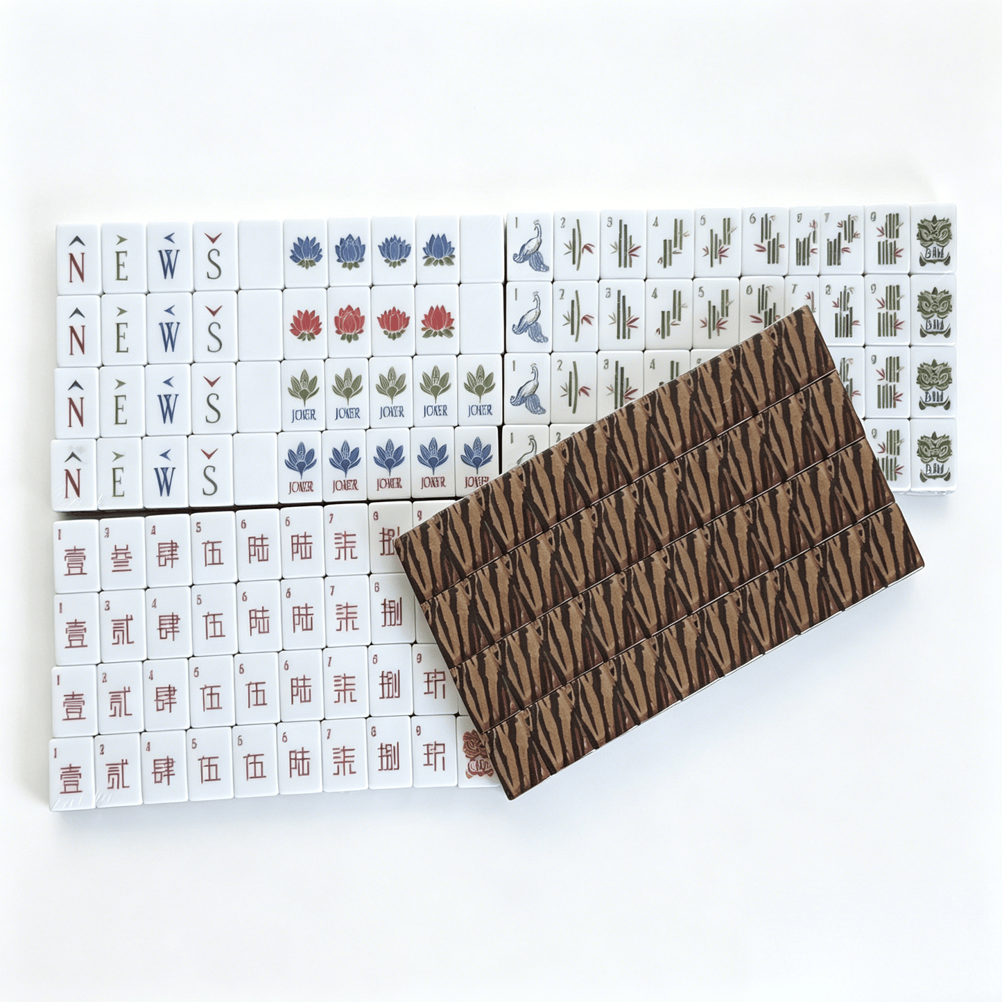 American Mahjong Set by USA Mahjong Co. with 160 weighted tiles featuring bold tiger print backs