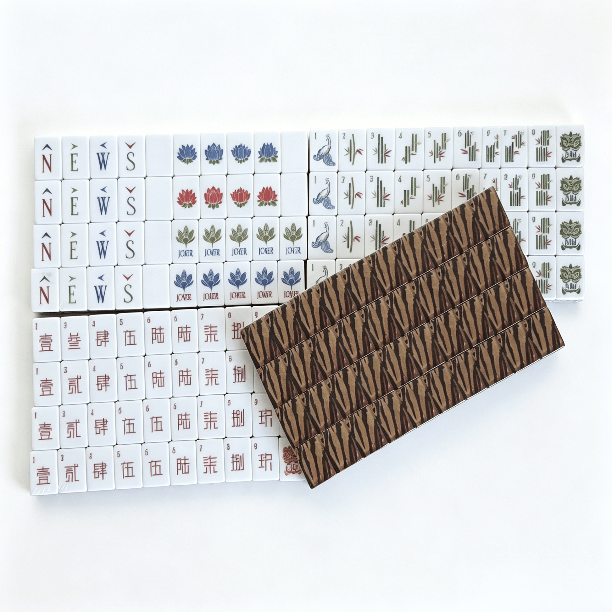 American Mahjong Set by USA Mahjong Co. with 160 weighted tiles featuring bold tiger print backs