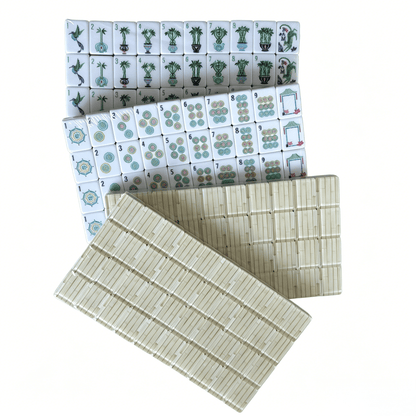 American Mahjong Set by USA Mahjong Co. with 160 weighted bamboo-grain tiles featuring textured ivory backs
