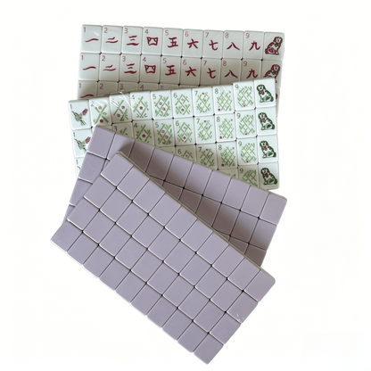 Modern American Mahjong Set by USA Mahjong Co. featuring 160 weighted tiles with soft lilac backs and Joker tiles.