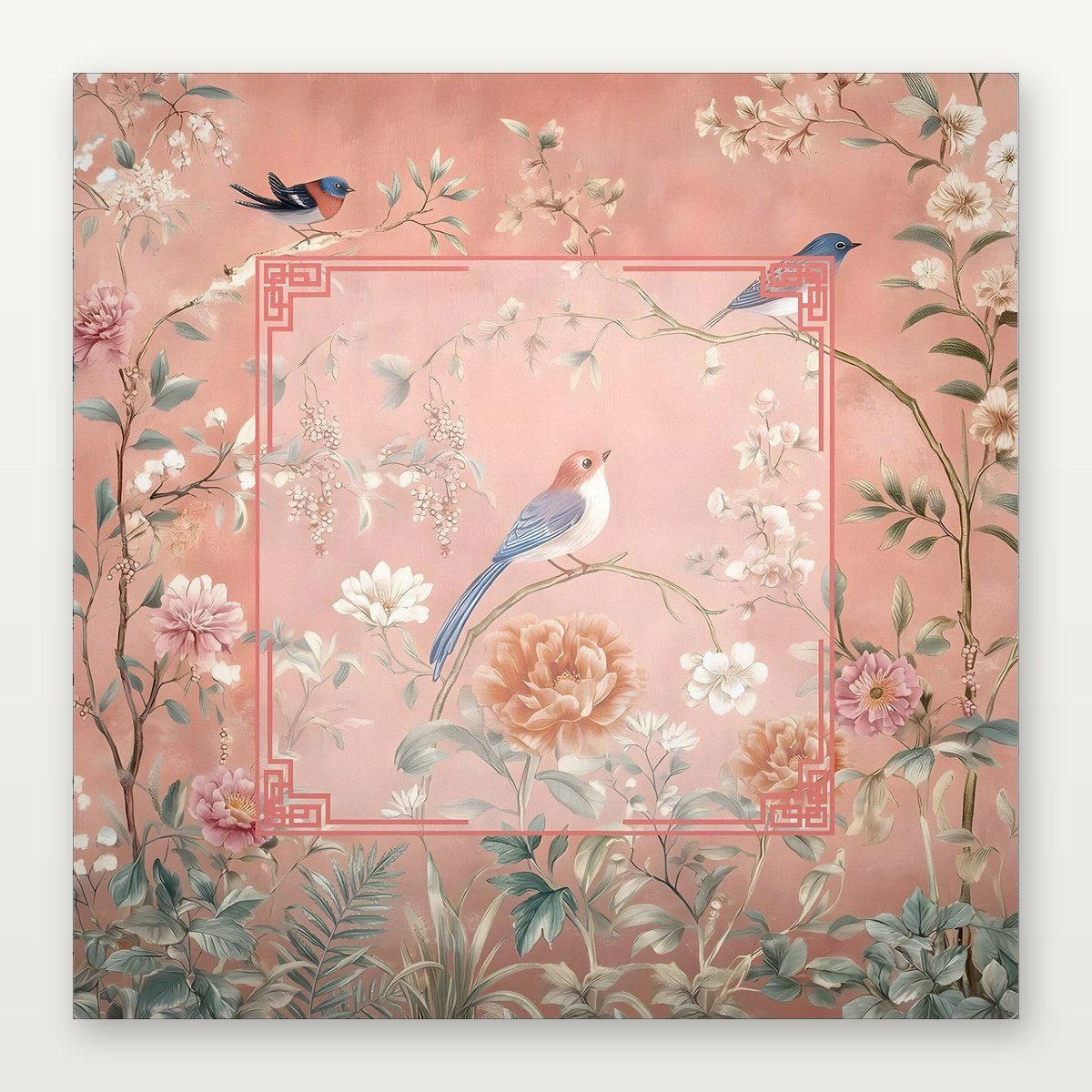 Pink floral Mahjong mat with blossom and peony designs, 800mm size, non-slip rubber surface