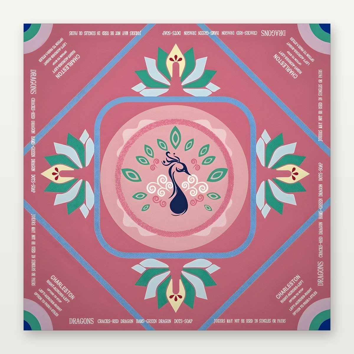 Pink floral and Charleston design Mahjong mat by USA Mahjong Co. featuring non-slip 3mm rubber