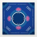 Deep blue American Mahjong Mat by USA Mahjong Co. featuring indigo lotus design, 3mm thick non-slip rubber for secure play.