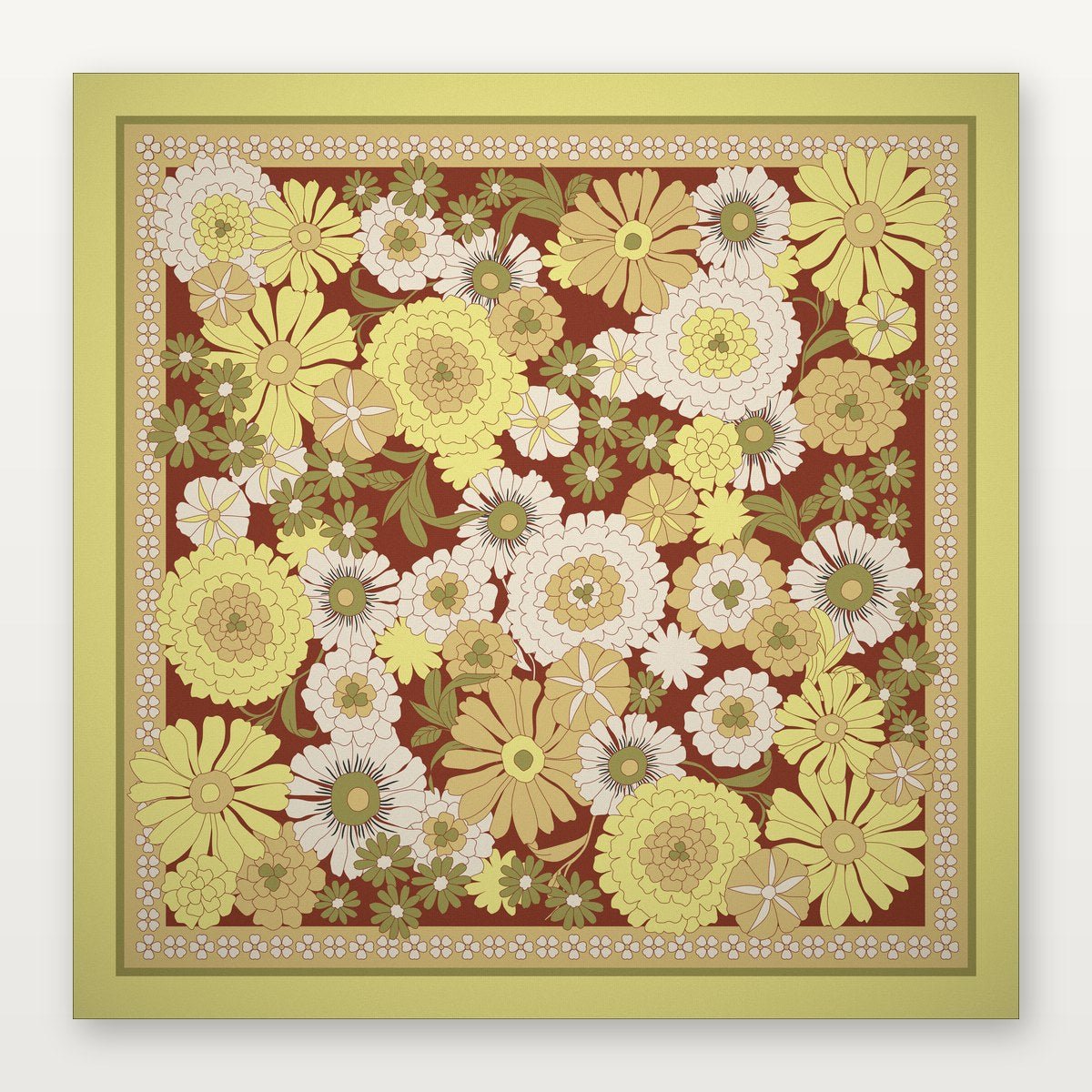 Yellow floral American Mahjong Mat by USA Mahjong Co., 800mm non-slip rubber mat with retro sunshine floral pattern.