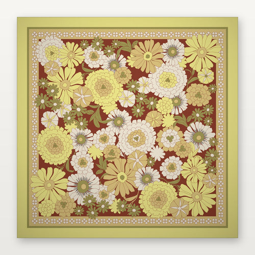 Yellow floral American Mahjong Mat by USA Mahjong Co., 800mm non-slip rubber mat with retro sunshine floral pattern.