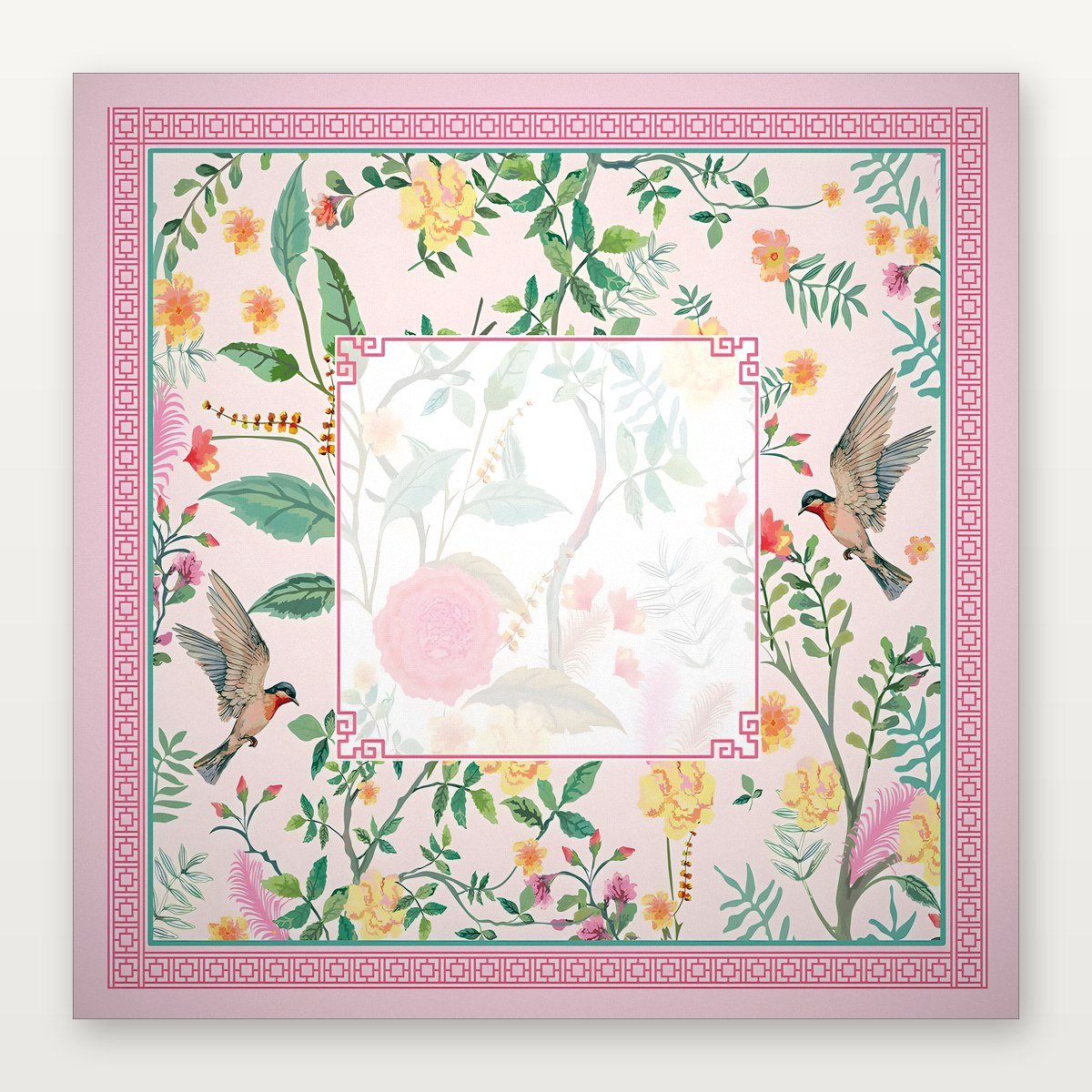 Pink floral American Mahjong Mat by USA Mahjong Co., 800mm non-slip rubber with spring sparrow design